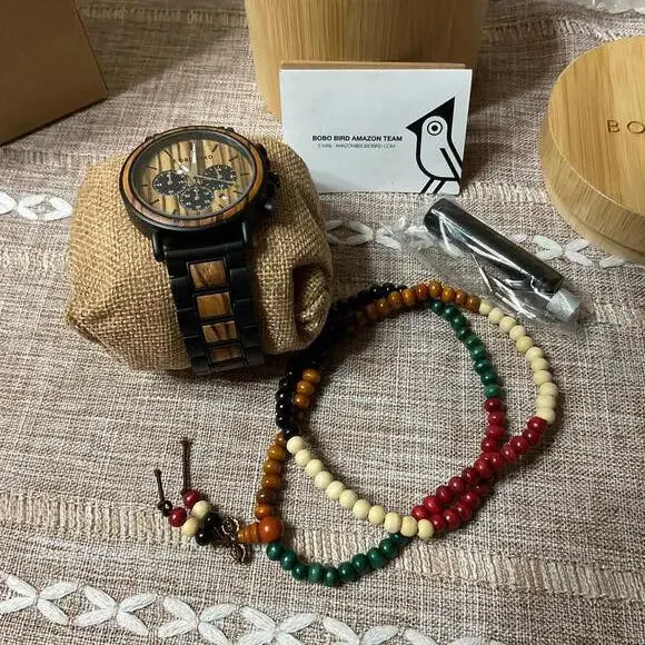 BOBO BIRD Wooden Chronograph Watch Men’s NEW in Box – Dad Message Gift - Picture 2 of 5